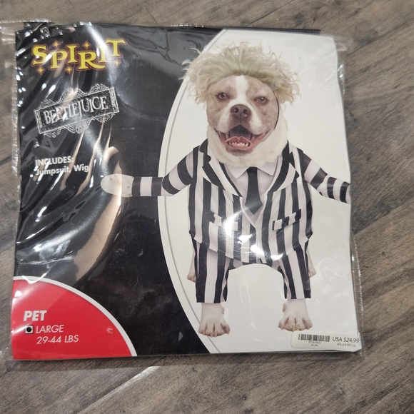Spirit Beetlejuice Striped Dog Costume with Wig - Picture 1 of 3